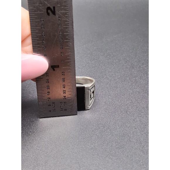 Men's Black Onyx Ring, Size 11.75, 925 Silver, Signet, Bold Modern Greek Style - Picture 7 of 10